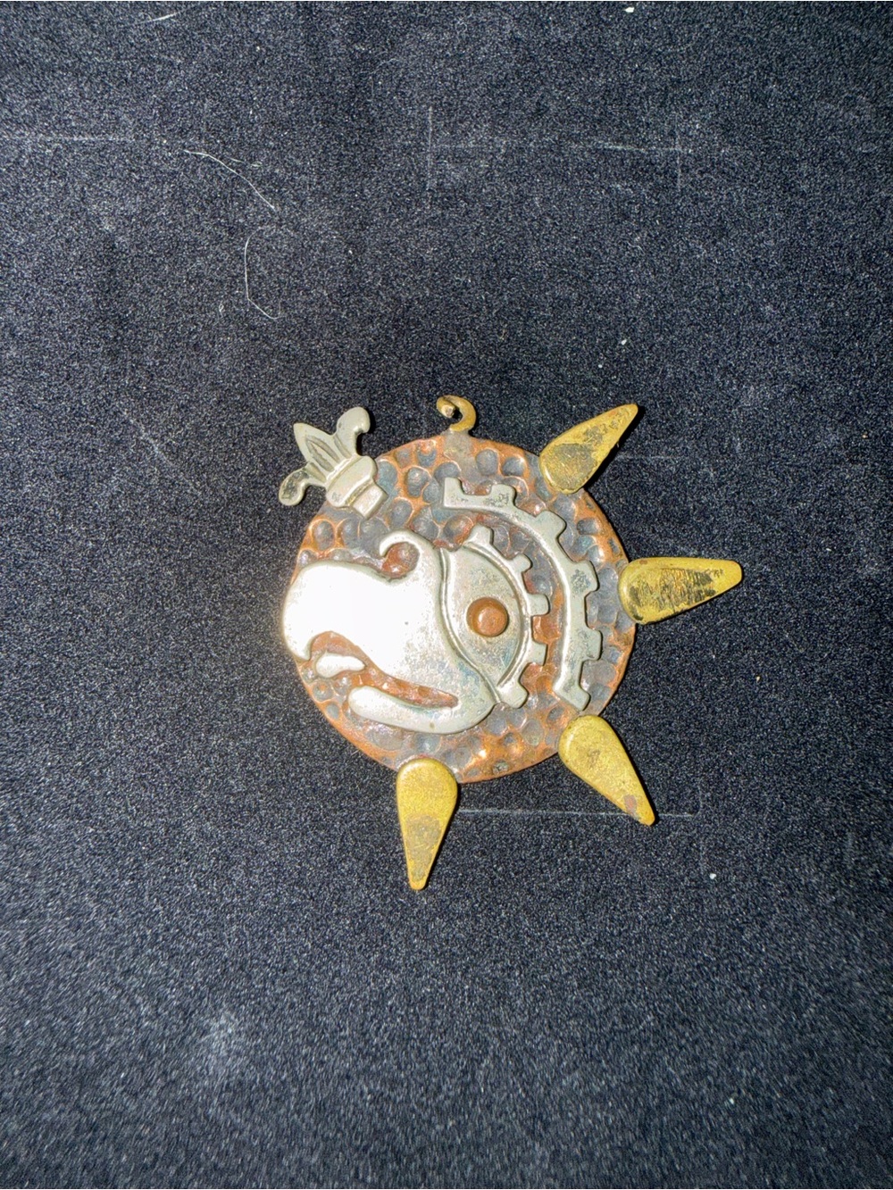 Vintage 1960s Maya Mexico Mixed Metal Eagle Sunburst Pendant
